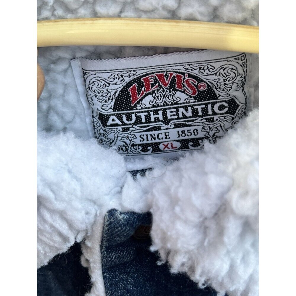 Vtg Levis Jacket XL Denim Sherpa Lined 90s Trucker Dark Button USA 70609 0216 - Picture 4 of 6